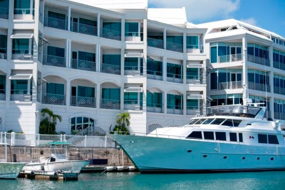 Yacht parked on a bay side