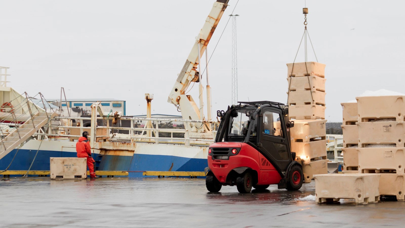 a forklift at a port