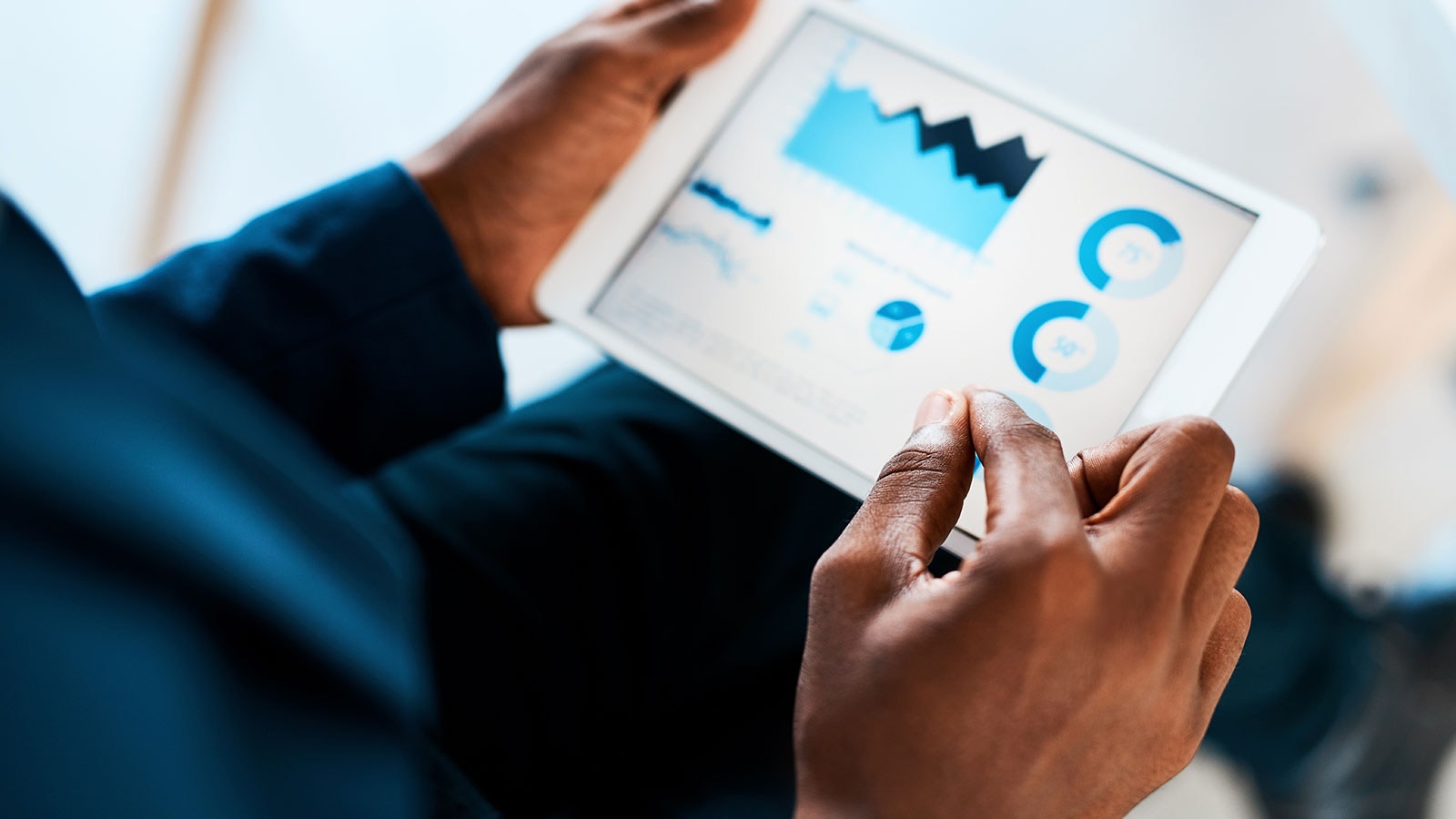Checking analytics on a tablet