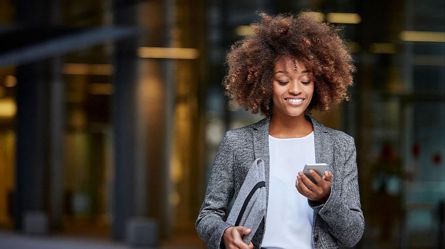 Woman looking at her cellphone.